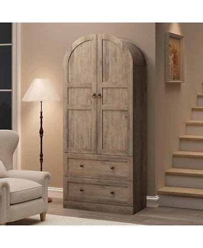 Gaomon 72" Tall Dome Bookcase with Drawers, 4-Tier Wooden Bookshelf Storage Cabinet with Door