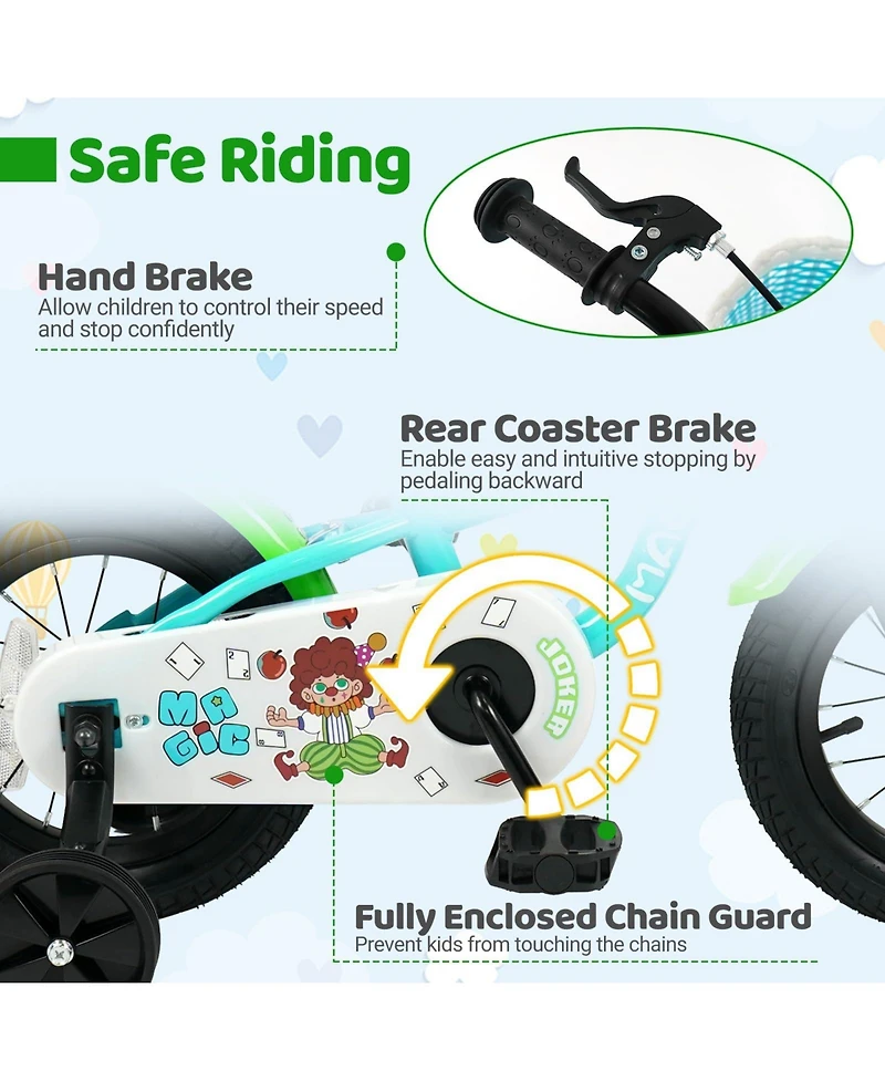 Mecale 14 Inch Kids Bike with Training Wheels and Basket Green Color-14