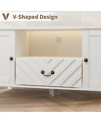 Gaomon Farmhouse Tv Stand, Media Console with V-Shaped Drawer, Open Compartment & 2 Cabinets