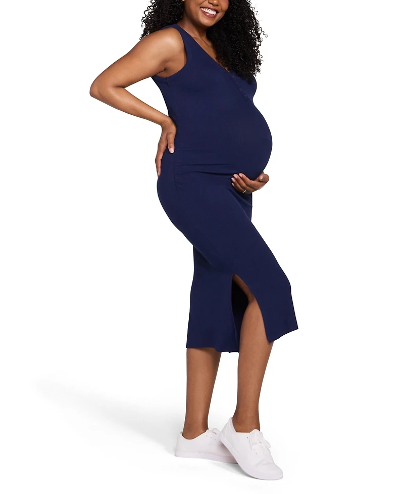 Motherhood Maternity Sleeveless Henley Racerback Midi Dress