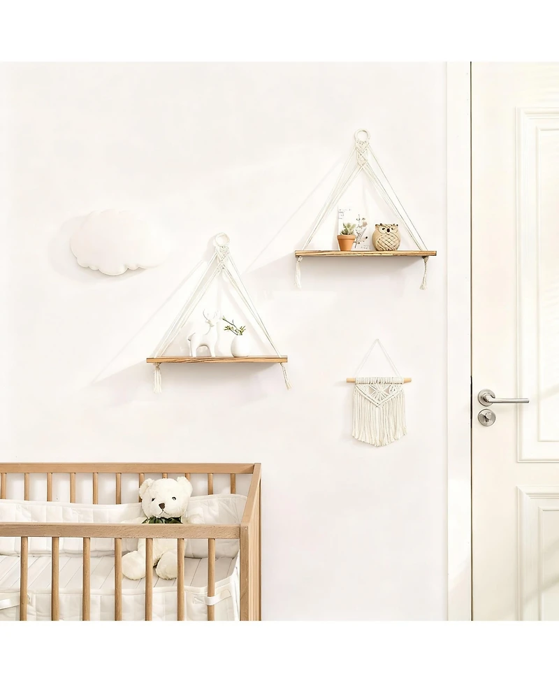 Yigii Boho Macrame Hanging Shelves Set of 2 – Rustic Wood Wall Decor for Minimalist Homes