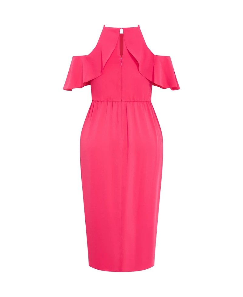 City Chic Women's Plus Love Siren Ruffle Shoulder Dress