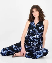 Anne Klein Womens Sleeveless Printed Wrap Top Printed High Rise Wide Leg Pants