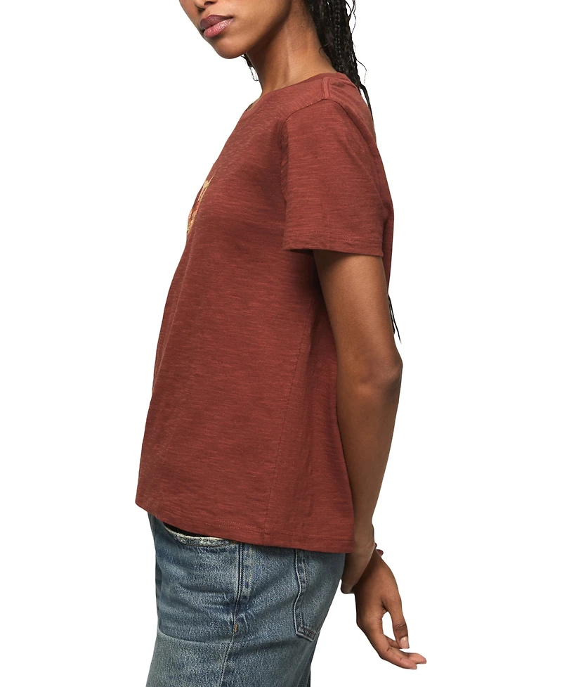 Lucky Brand Women's Floral Steer Skull Classic Crewneck T-Shirt