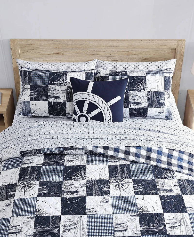 Nautica Sailors Patchwork Cotton Reversible -Pc. Quilt Set