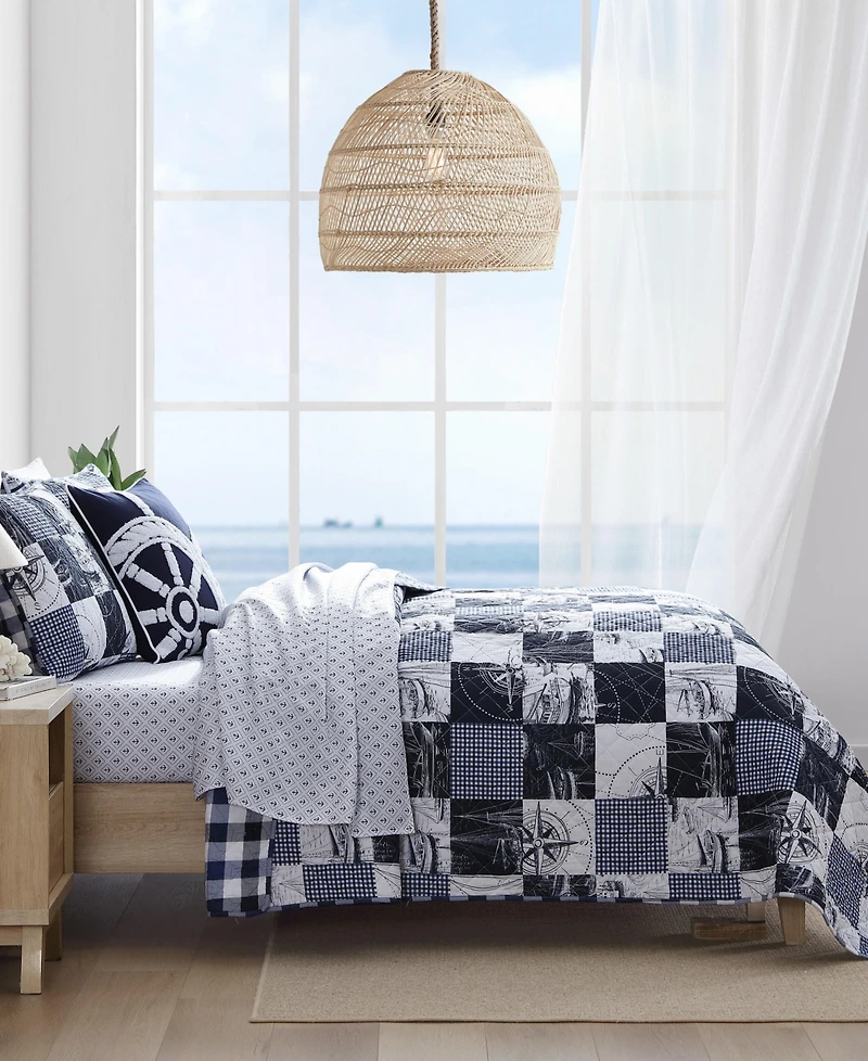 Nautica Sailors Patchwork Cotton Reversible 3-Pc. Quilt Set, King