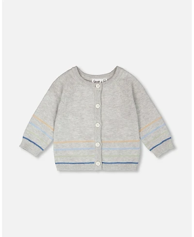 Deux par Baby Boys Cotton Knit Striped Button Front Cardigan