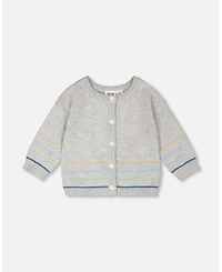 Deux par Baby Boys Cotton Knit Striped Button Front Cardigan