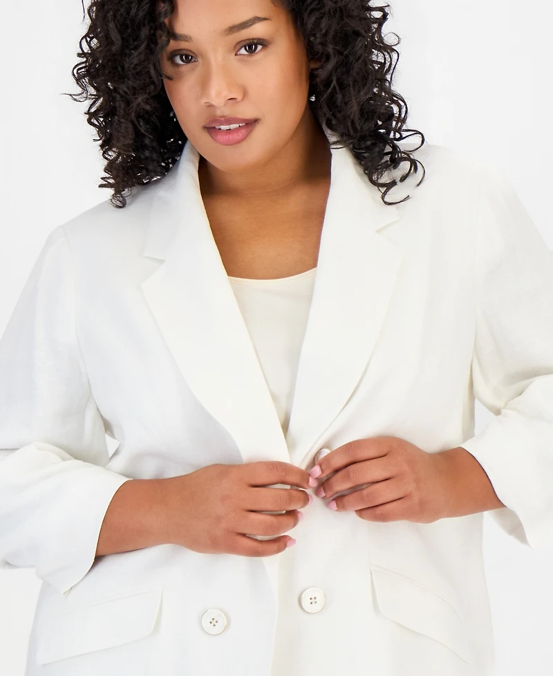 Jones New York Plus Open-Front Scrunch-Sleeve Blazer