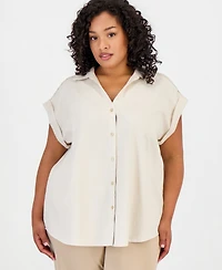 Jones New York Plus Cuffed-Sleeve Blouse