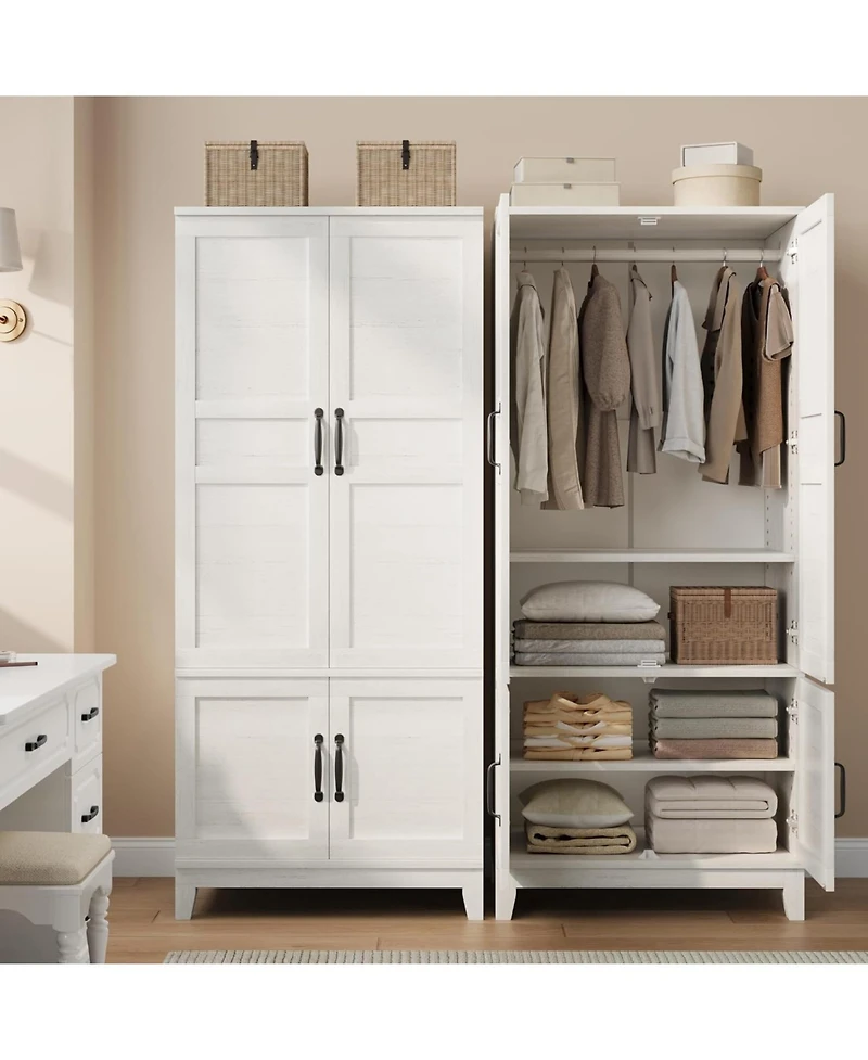 gaomon Armoire Wardrobe Closet with 4 Doors, 72 in Wooden Wardrobe Cabinet with Hanging Rod