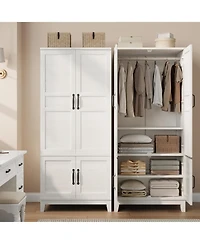 gaomon Armoire Wardrobe Closet with 4 Doors, 72 in Wooden Wardrobe Cabinet with Hanging Rod