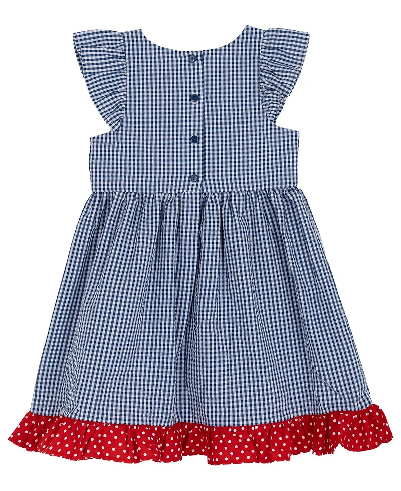 Rare Editions Girls' 2T-6X Navy Flower Seersucker Dress