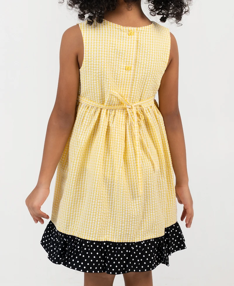 Rare Editions Girls' 2T-6X Yellow Bee Schiffli Seersucker Dress