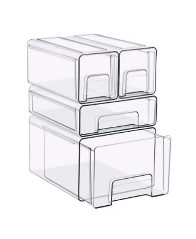Sorbus 4 Piece Clear Stackable Storage Drawers Case With Handles For Bathroom Closet Pantry Cabinet Medicine Baby Bottle Storage