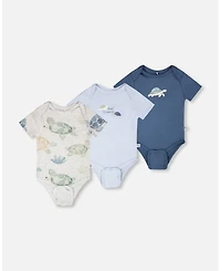 Deux par Baby Boys 3 Pack Evolutive Cotton Jersey Onesies Grey Mix Turtle Print