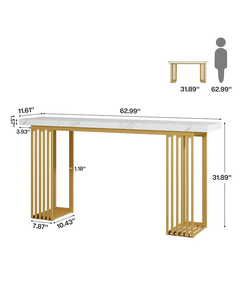 Tribesigns Modern Console Table with Faux Marble Top & Metal Base, 63" Narrow Long Sofa Table for Entryway, Hallway, Living Room