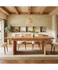 Tribesigns Solid Wood Dining Table for 6, 63 Inches Farmhouse Rectangle Kitchen Dinner Tables for Dining Room, Kitchen, Living Room, Rustic Brown