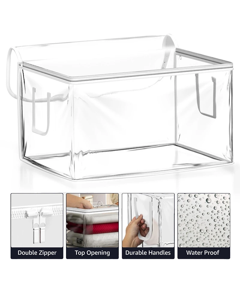 Sorbus 4 Pack Foldable Large Clear Plastic Bags with Zipper & Carry Handles - Great for Clothes, Blankets, Closets, Bedrooms, and more