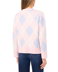 CeCe Women's Argyle Long-Sleeve V-Neck Cardigan Sweater