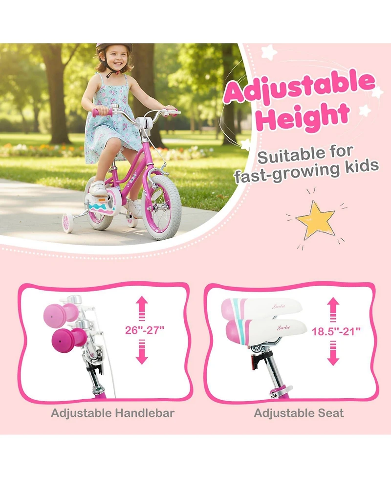 Mecale Inch Kids Bike for Aged 3-8 Years Old with Adjustable Handlebar Pink- Starlight Wave