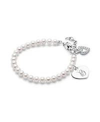 Tiny Blessings Children's Sterling Silver 4mm Cultured Pearls & Engraved Initial Girls' 6.25" Bracelet