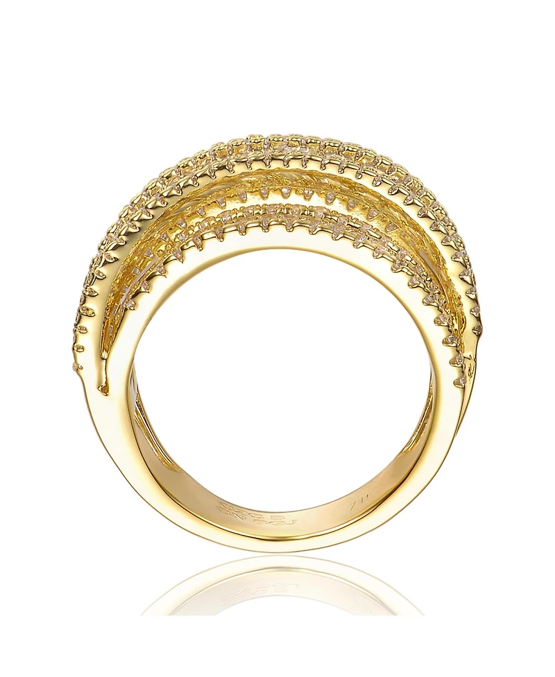 Sterling Silver Cubic Zirconia Crossover Channel Ring