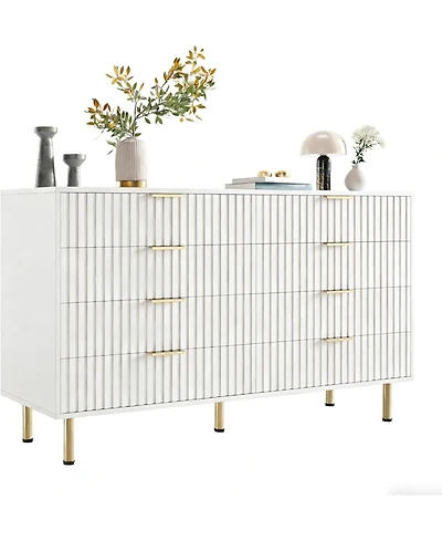 gaomon Drawer Dresser for Bedroom, Fluted Dresser with Large Drawers and Sturdy Gold Legs Support