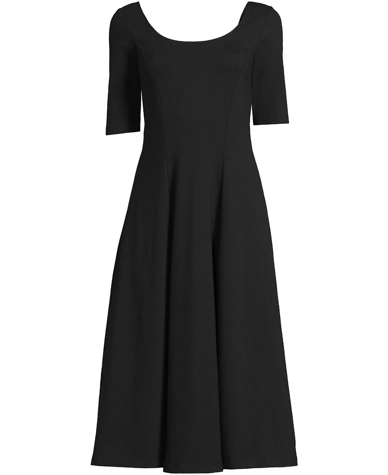 Lands' End Plus Starfish Elbow Sleeve Midi Fit and Flare Dress