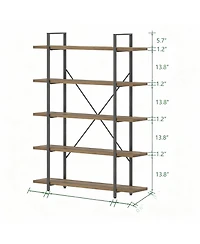 Yigii 5 Tier Industrial Metal and Wood Bookshelf for Home