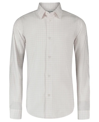 Calvin Klein Boys' 8-20 Long-Sleeve Stretch Dobby Check Dress Shirt
