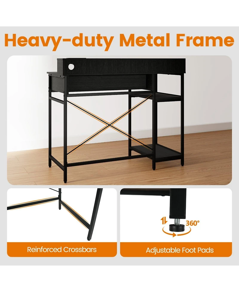 Mecale 48" Computer Desk with Monitor Stand, Drawer, and Shelves, Home Office Workstation