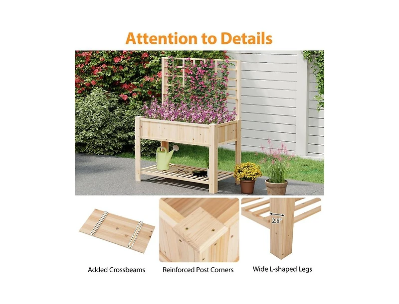 Slickblue Elevated Wooden Planter Box with Trellis Raised Garden Bed