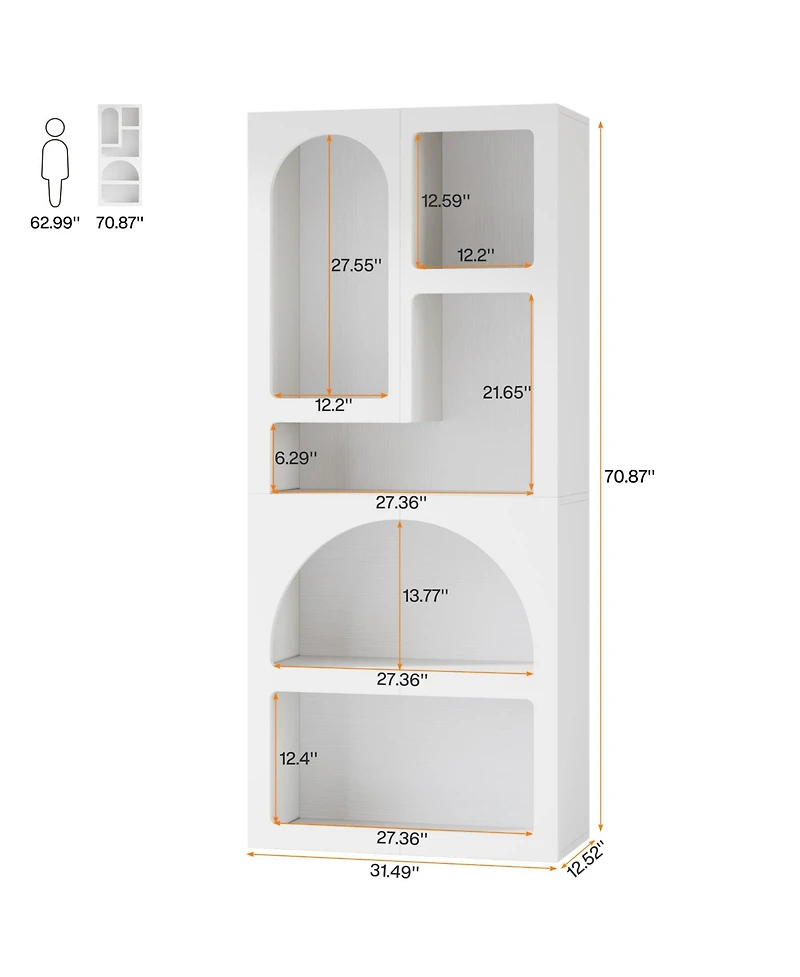Tribesigns 70.87" Tall Geometric Bookcase Set of 2, Arched Bookshelf with 5 Irregular Storage Shelves, Open Art Decor Display Shelf for Living Ro
