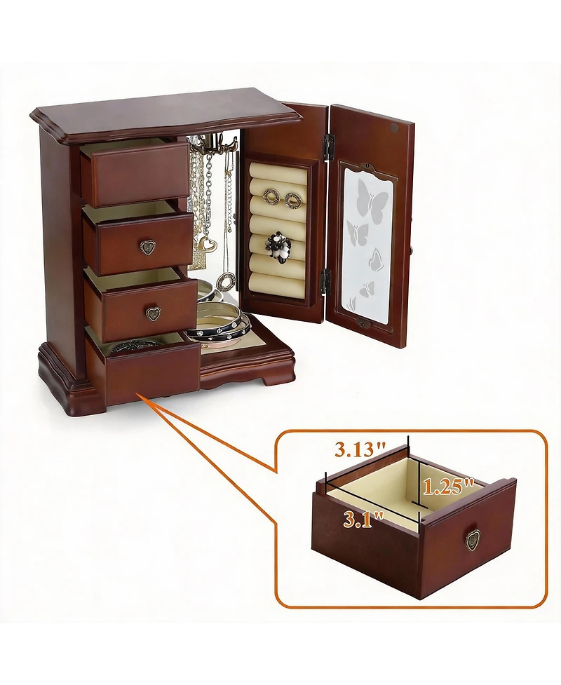 Yigii Elegant High-Grade Jewelry Box with 4 Drawers, Carousel, Mirror