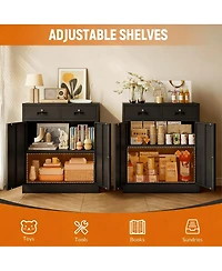 Yigii Large Metal Cabinet with 2 Lockable Drawers, Adjustable Shelf, Thickened Steel