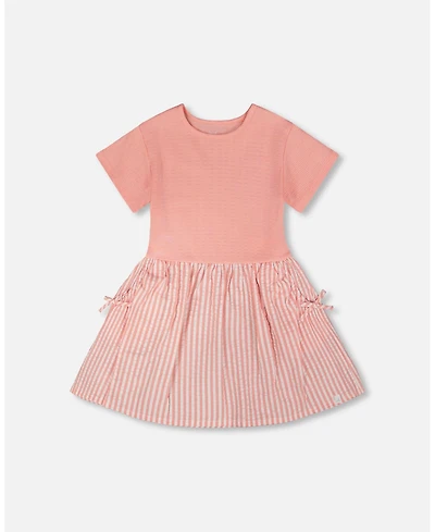 Deux par Deux Toddler Girls Bi-Material Dress Peach