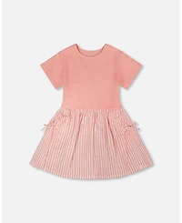 Deux par Deux Toddler Girls Bi-Material Dress Peach