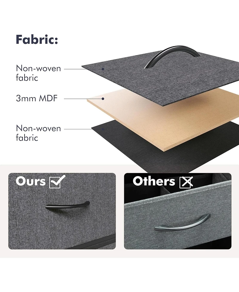 gaomon 5-Drawer Bedroom Dresser, Fabric Storage Dresser with Anti-Tip Kit and 4 Hooks, Tall Vertical Dressers, Sturdy Steel Frame, Wooden Tabletop