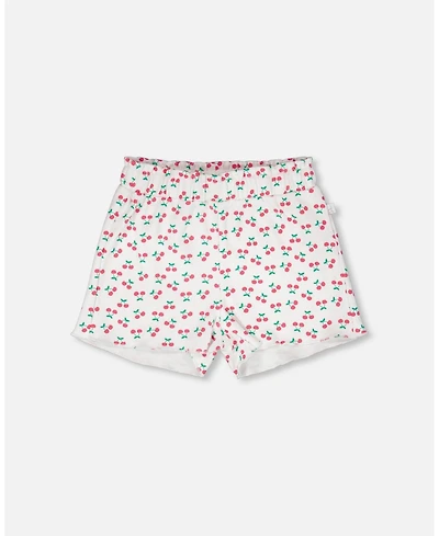 Deux par Deux Big Girls Rib Shorts White Printed Cherries