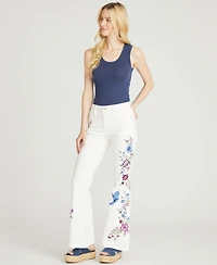 Driftwood Women's Farrah Flare Mid Rise Floral Embroidered Jeans