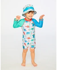 Deux par Deux Baby Boys Polyester Beach Hat Blue Dinosaur Print