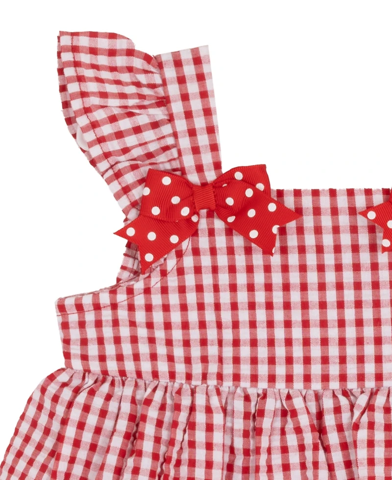 Rare Editions Baby Girls' Strawberry Seersucker Square Neck Top and Capri Leggings, 2-Piece Set