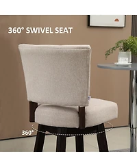 Homcom Counter Height Bar Stools Set of 2, Fabric Tufted Swivel Barstools 26.5 Inch Seat Height with Rubber Wood Legs and Footrest for Dining Room, Ki