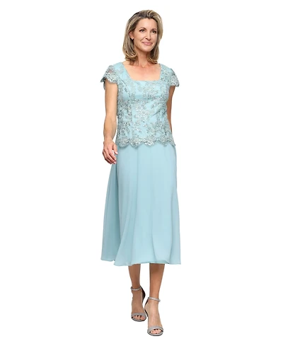 Alex Evenings Petite Embroidered Tulle Midi Dress