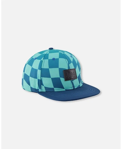 Deux par Deux Baby Boys Cap Teal Printed Checkerboard