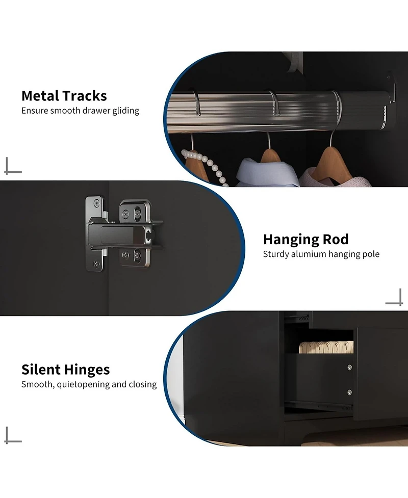 gaomon 71" Armoire Wardrobe Closet with 2 Drawers & Doors, Adjustable Shelves, Hanging Rod, Modern Bedroom Storage Cabinet