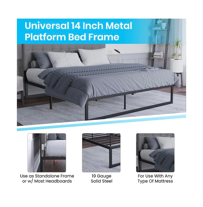 Emma+Oliver 14" Metal Platform Bed with Steel Slat Support & 12.5" Underbed Storage Feature