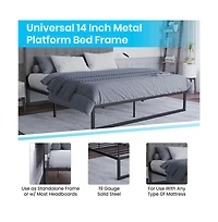 Emma+Oliver 14" Metal Platform Bed with Steel Slat Support & 12.5" Underbed Storage Feature