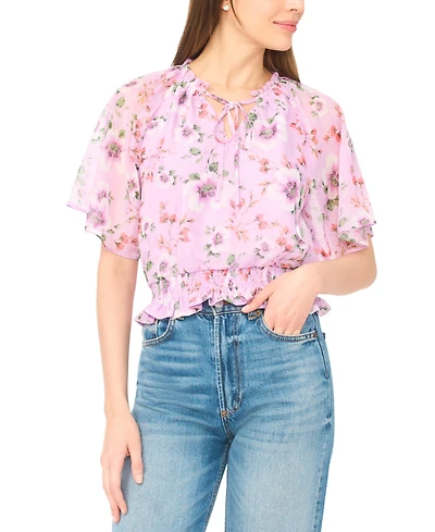 CeCe Women's Raglan Sleeves Keyhole Elastic Waist Top